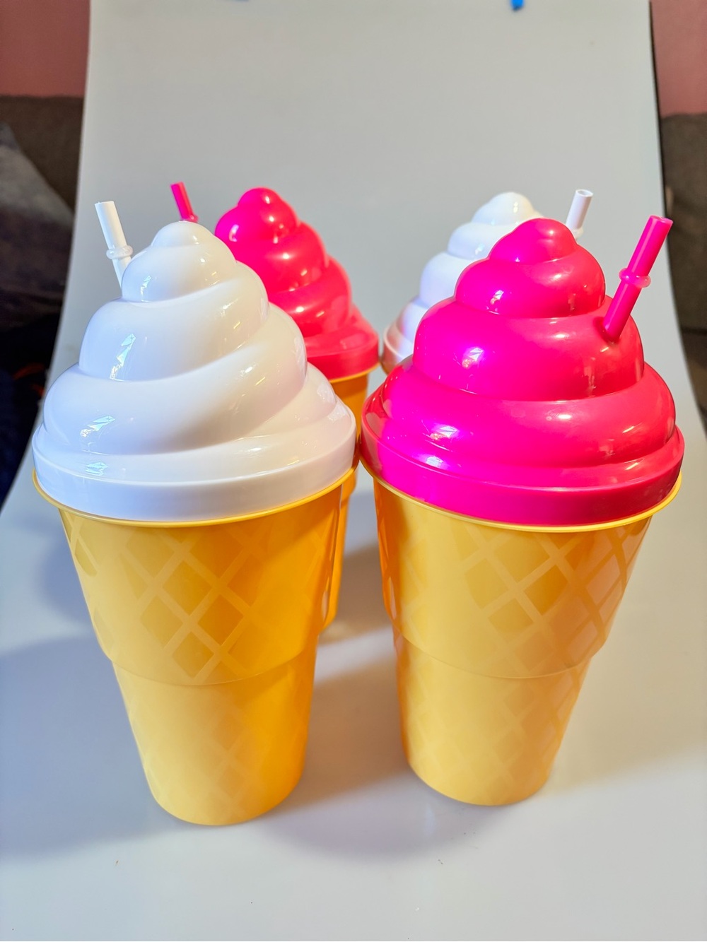 Novelty Ice Cream Cone Party Cups with Pink & White Swirl Lids